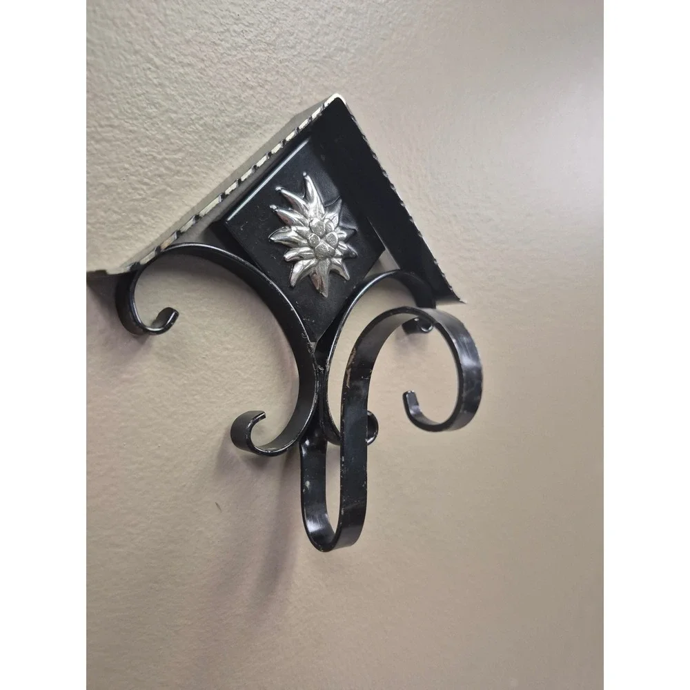 Vintage West Germany Edelweiss Wall Hooks Pair Black Metal Alpine Folk Decor Set